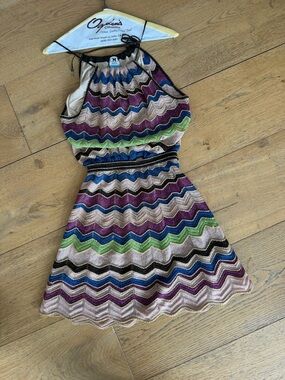 M by Missoni Multicolor Chevron Halter Dress - Purple, Blue, Green, Cream, Black
